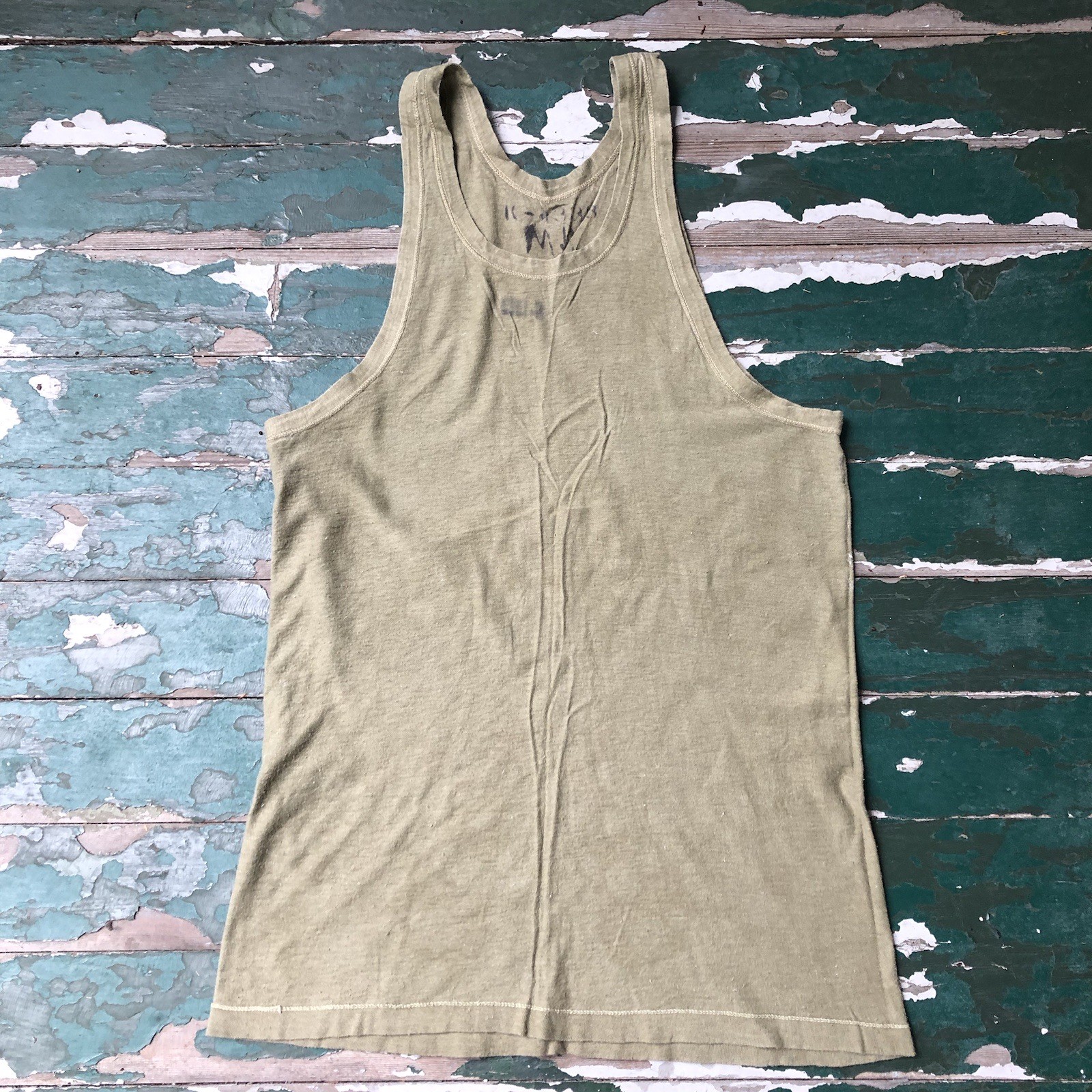 Vintage WW2 Olive Drab Army Tank Top Military Style Tee