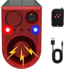 Solar Outdoor Motion Sensor Alarm, with 13Sounds Outdoor, LED Red Blue Flashing 