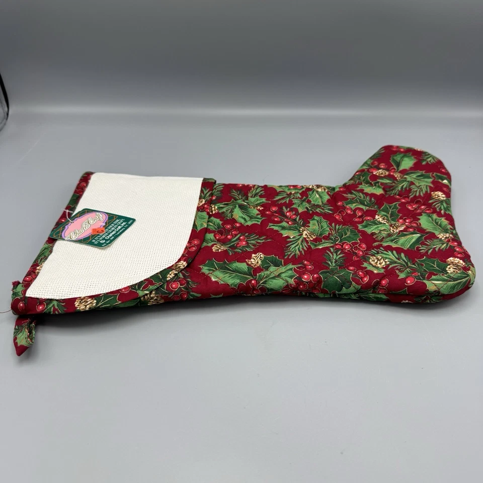 Charles Craft Red Holly Christmas Stocking Cross Stitch Cuff Project USA 15" L - Image 3 of 4