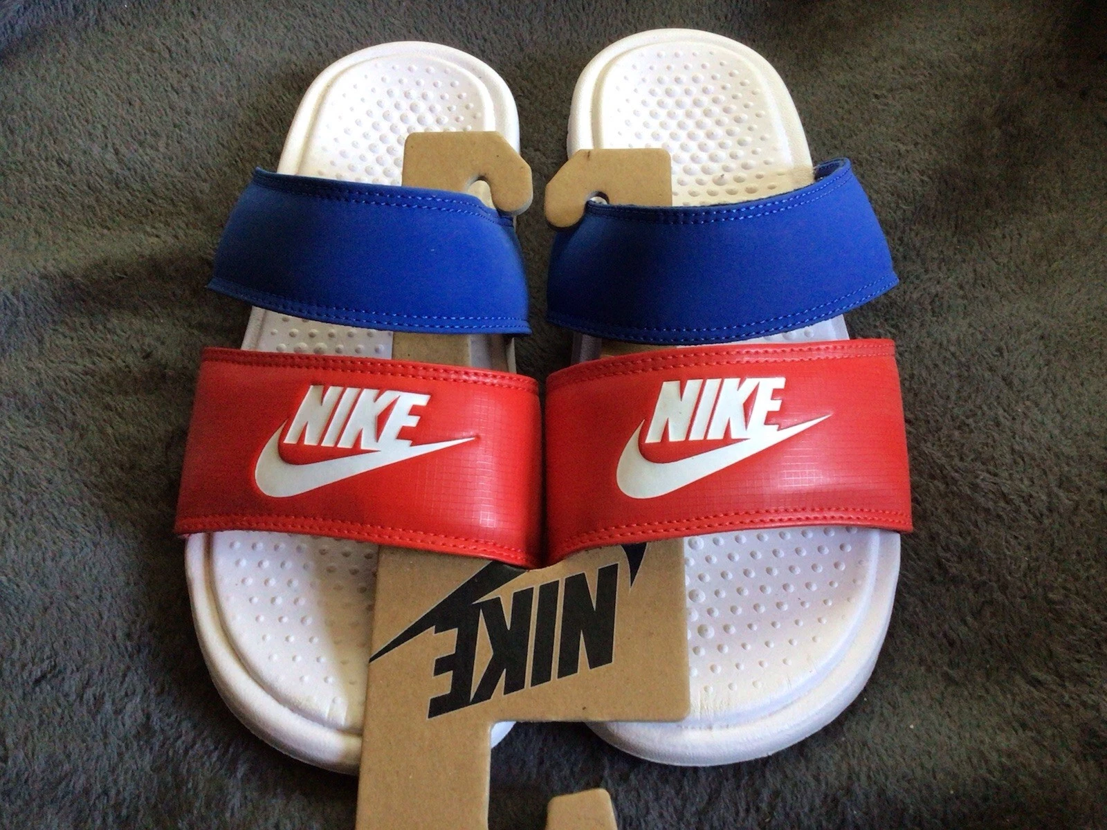 Sandali donna Nike Benassi Duo ultra slide rosso bianco blu USA 819717 110 taglia 8