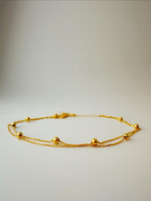 18K Solid Gold Station Beads Dainty Bracelet Double Layer, 7 7.5 Size
