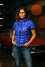 My Anorak Chalet Short Sleeves Blue+ Pink Leopard Print Down Jacket Layering SM