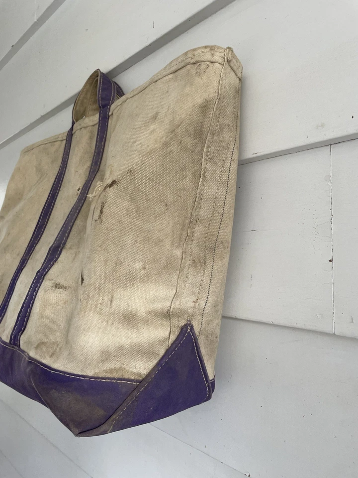 RARE Vintage 1970s L.L. Bean Cream and Purple Boat and Tote Large Canvas Bag - Image 4 of 4