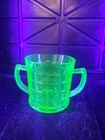 #5274 Vintage 1930’s Anchor Hocking Uranium Glass Double Handle Sugar Bowl.