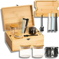 Stash Box with Lock – Large Bamboo Storage Organizer with Removable Tray & Acces