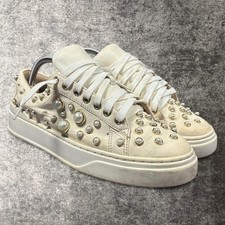 Stuart Weitzman Women s Pearline Pearl Embellished Leather Sneaker Size 7.5