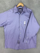 Arrow Dress Shirt Mens XL 17.5 32/33 Purple Regular Fit Wrinkle Free Satin Twill