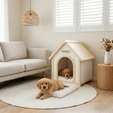 FSC Solid Cedar Cream Yellow Cabin Pet House Indoor Shelter For Small Dogs Cats