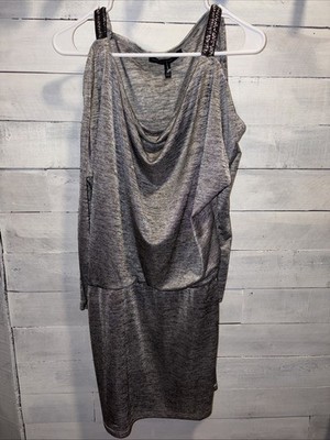 White House Black Market Grey Cold Shoulder Cowl Neck Embellished Dress Small