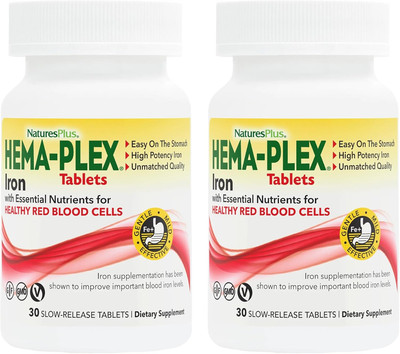 Hema-Plex Iron - 30 Slow-Release Tablets, Pack of 2 - Total Blood Health - 85 Mg