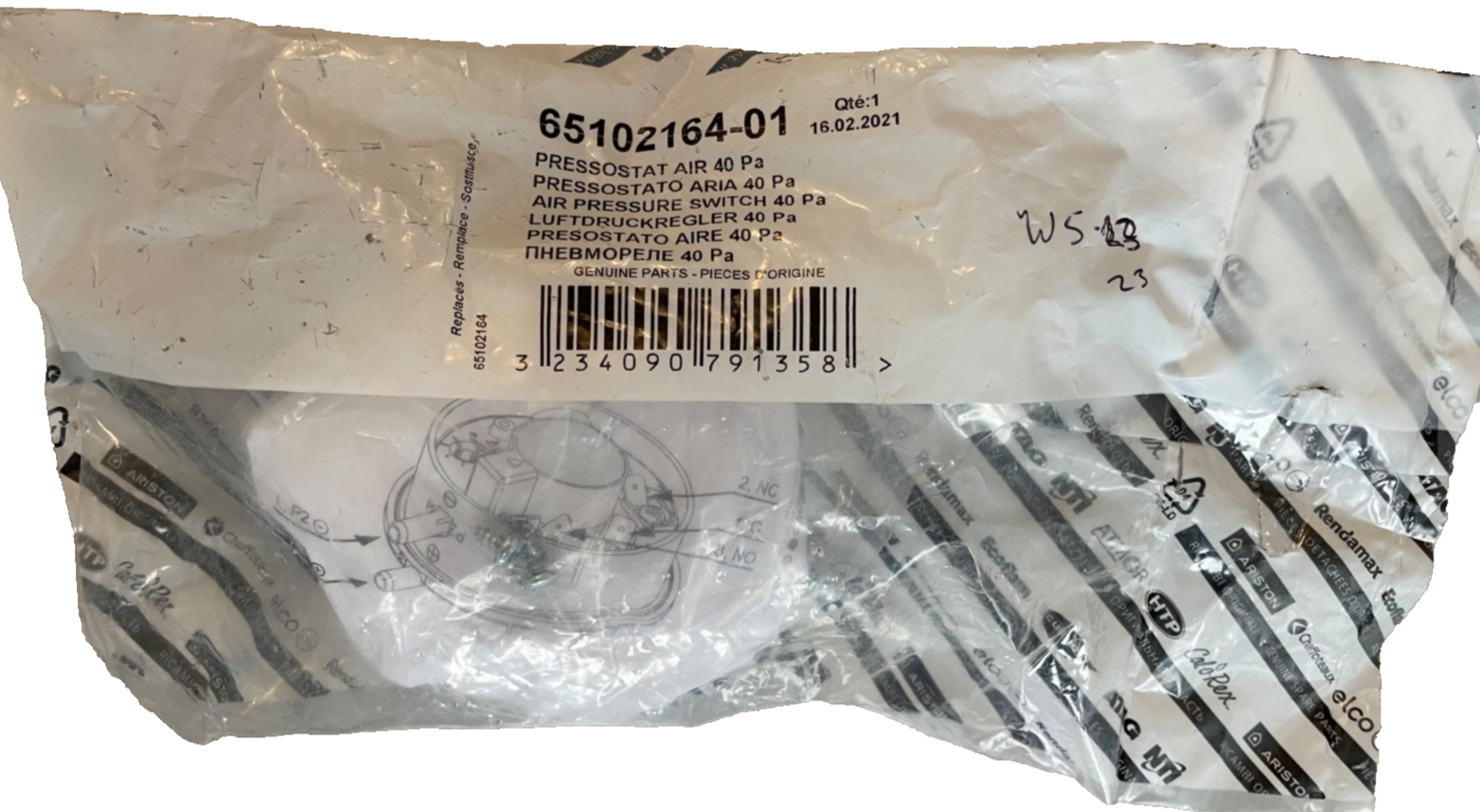 Ariston microGENUS HE 24 28 32 MFFI Air Pressure Switch 40 Pa 65102164-01 BNIP