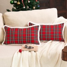 Red Tartan 20" x 12" Pack of 2 Red Plush Edge Plaid Indoor Pillow Covers