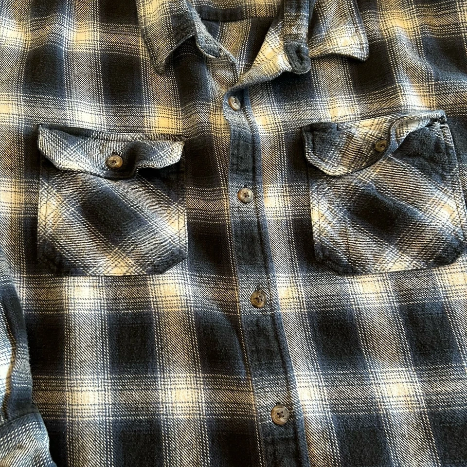 Schmidt Mens 3X Thick Heavy Plaid Flannel Blue White Shirt Work Casual - Image 4 of 4