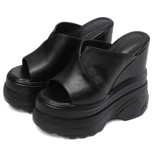 Sandalias de tacón alto de cuero para mujer talla grande Mules zapatos de salón de plataforma talla grande - Imagen 13 de 16