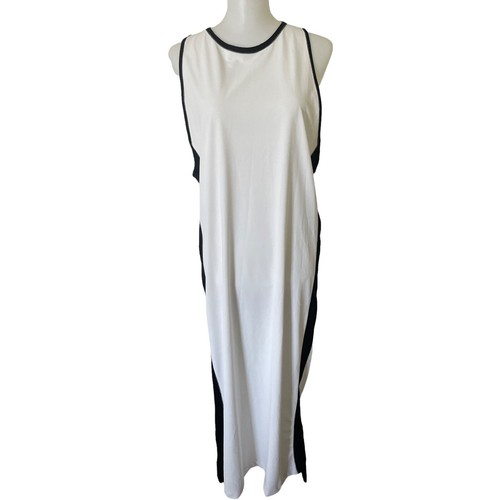 NEW Zara Sleeveless Maxi Dress Side Stripes Back Slit Size Large White Black