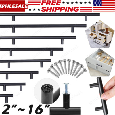 Black Cabinet Handles T Bar Pulls Kitchen Drawer Hardware Stainless Steel LOT