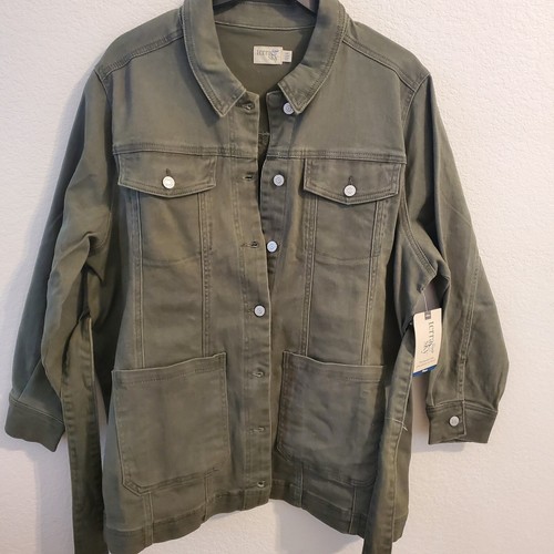 Terra & Sky Womens Plus ,Belted Denim Shacket Size OX (14W) Green Button Down. - 第 11/19 張圖片