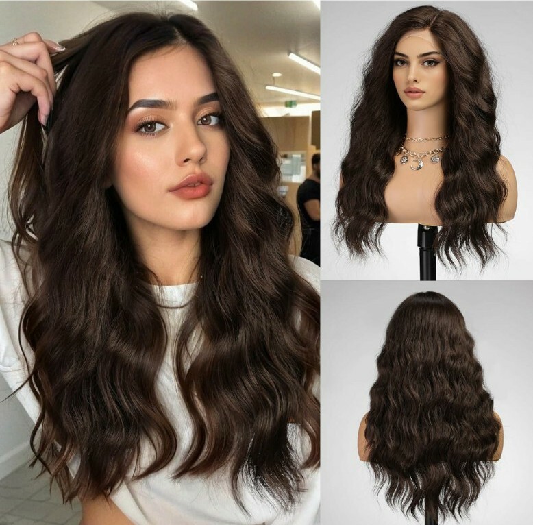 HD Lace Front Wig Natural Dark Medium Brown Ombre Wavy Heat  display picture 2