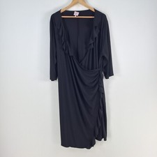 Leona edmiston womens plus size L dress black crossover wrap 3/4 sleeve 097387