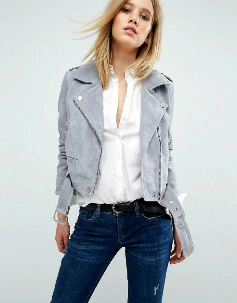 Blue suede moto jacket hotsell