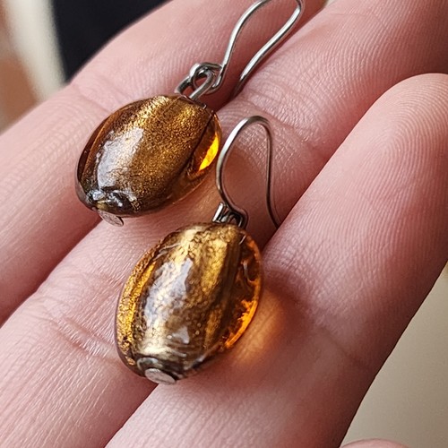 Premier Designs Necklace Earrings Set Art Glass Gold Foiled Amber Cube Unakite - Picture 5 of 19