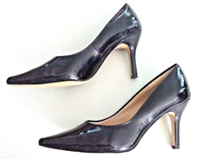 Vtg ROULETTE Slip-On POINTED TOE Black PATENT LEATHER 3.5 Heels Pumps/Size 7 M