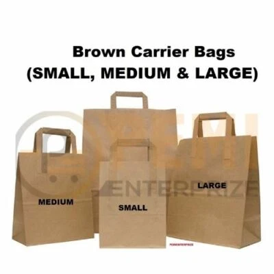 SOS PAPER CARRIER BAGS WITH FLAT HANDLES SMALL, MEDIUM, LARGE BAGS TAKE AWAY BAG
