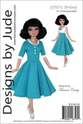 DESIGNS BY JUDE 1950's Swing Doll Clothes Sewing Pattern for 16" Ellowyne Wilde Dolls Tonner