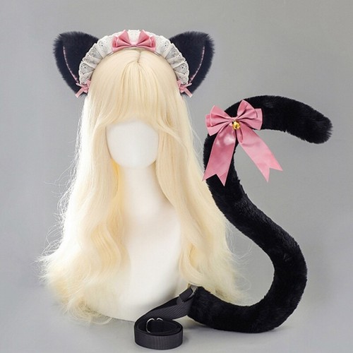 Furry Cats Ears Hair Band Maid Style Soft Bowknot Head Accessory 6 Color - Picture 4 of 14