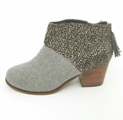 Toms Womens Leila Bootie Grey Felt Shine Zip Up Size 5.5 Shoes Boots - Picture 3 of 5
