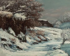 Vintage Winter Snowy Landscape Painting Giclee Print on Fine Art Paper