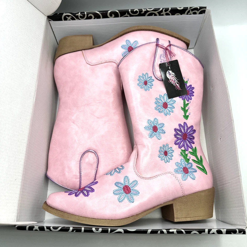 Blazin Roxx Botas Vaqueras Niñas 5.5 Margarita Niños Cremallera Floral Rosa Occidental NUEVAS Foto 3 de 4