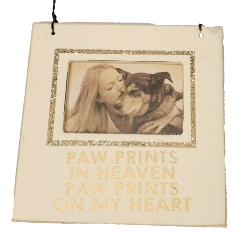 Photo Frame Pet Memorial Paw Prints in Heaven Paw Prints on My Heart Wood Magnet