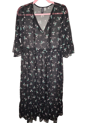 H&M Divided Patterned Chiffon Dress Size 4 in Black Floral | eBay