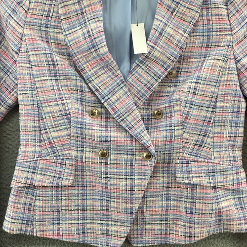 Talbots Tweed Blazer Jacket Womens 4 Blue Cotton Blend Notch Lapel Peacoat NEW - Picture 2 of 20
