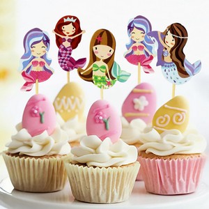 24pcs Mermaid Firefighter Cake Cupcake Topper Fireman Baby Shower