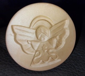 New RYCRAFT 2" Round Angel Singing Terra Cotta Christmas Cookie Stamp w/Handle