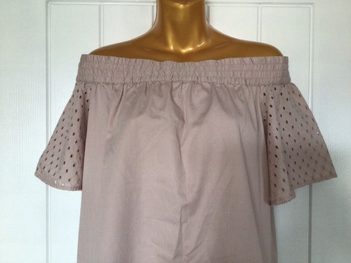 All Saints Livia Emb Off The Shoulder Bardot Dress Champagne Pink & Pockets UK L - Picture 7 of 12