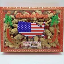 4oz Grade A Hand Selected American Ginseng Medium Round Root w/Gift Box 美国花旗参