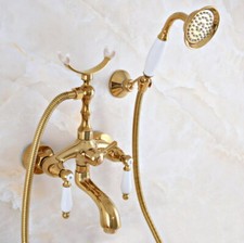 Golden Brass Wall Mount Bathtub Faucet Hand Spray Shower Mixer Water Tap 2na957