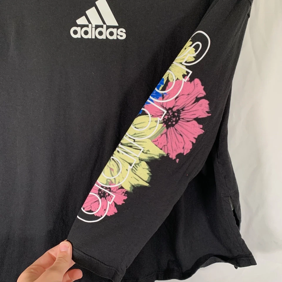 Sudadera con Capucha Adidas Juvenil 14 Negra Floral Mangas Largas Calce Suelto Ligera Top Foto 4 de 4