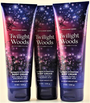 QTY 3 - Bath & Body Works TWILIGHT WOODS Body Cream Lotion Moisturizer 8oz