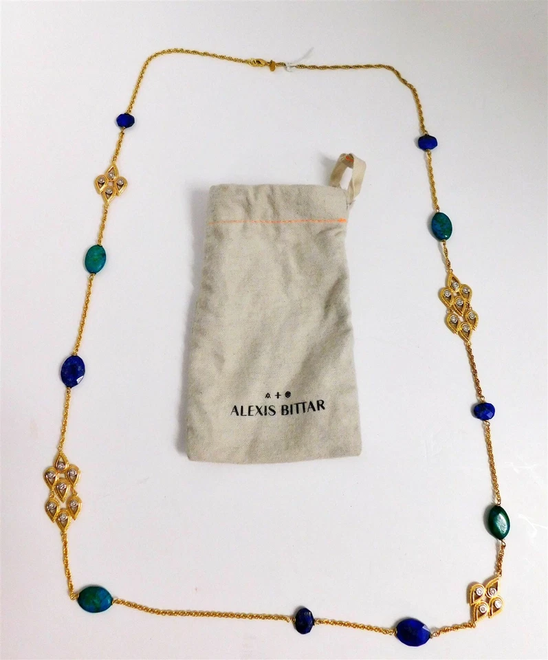 Collar Largo Alexis Bittar Oro Rosa Azul Verde Piedra Joya Foto 2 de 4