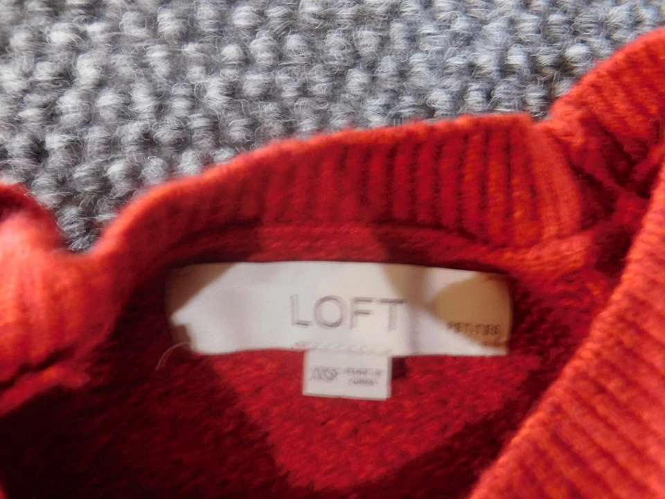 Suéter Loft XXSP Petite Rojo Jersey Cuello Redondo Mujer Elástico Algodón Lana Foto 4 de 4