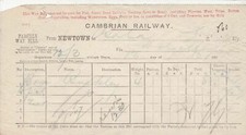 Cambrian Railway 1893 Parcels Way Bill From Newtown Invoice Form-TEAR  Ref 44873
