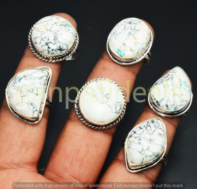 White Turquoise Gemstone Rings 20pcs Wholesale Lot 925 Silver Plated Jewelry