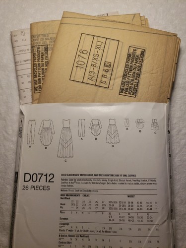 Simplicity #D0712 Child Size 3-8 Misses' size XS-XL 18" Doll (Factory Fold) - Picture 5 of 5