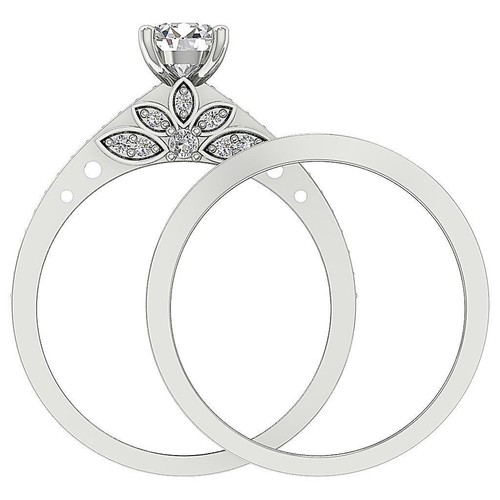 Anello da sposa abbinato laboratorio matrimonio coltivato VS F 1,10 ct diamante tondo oro rosa 10 carati - Foto 5 di 8