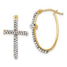 14k Yellow Gold Crystals from Polished Cross Hoop Earrings for Mom
