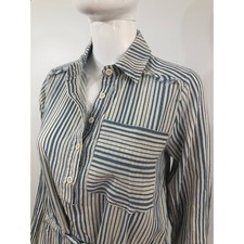 Womens Size L Shirt Collar Dress Blue White Striped Long Sleeve Collar Top Boho
